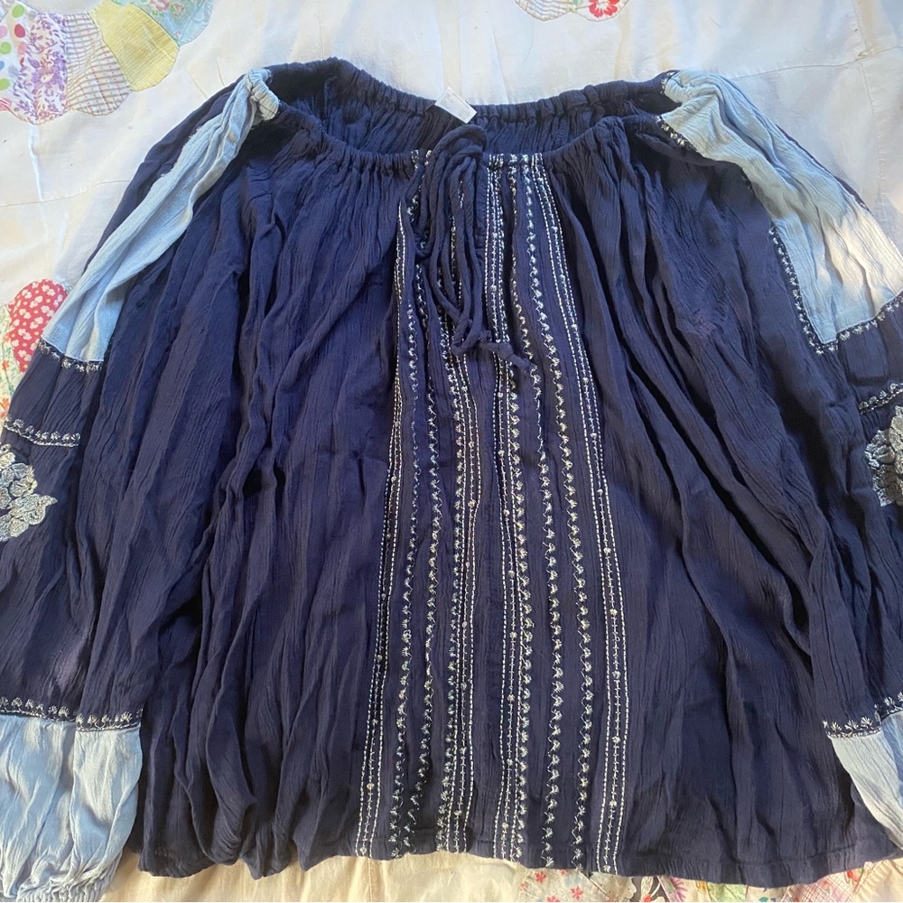 VENUS Dark Blue Blouse with Embroidery